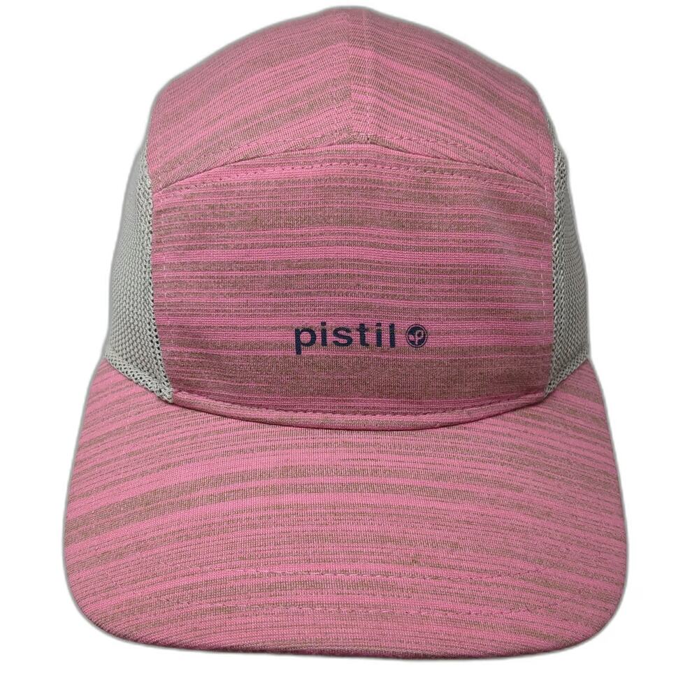 Pistil 5 Panel Pink One Size Mesh Back Strapback Hat Embroidered Logo